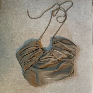 The CUTEST olive sage green ruche crop top Zara halter